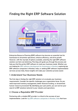 Finding the Right ERP Software Solution