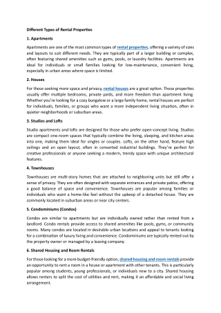 Different Types of Rental Properties