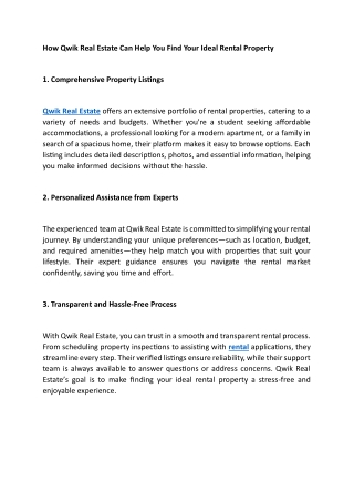 How Qwik Real Estate Can Help You Find Your Ideal Rental Property