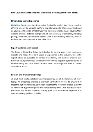 How Qwik Real Estate Simplifies the Process of Finding Short-Term Rentals