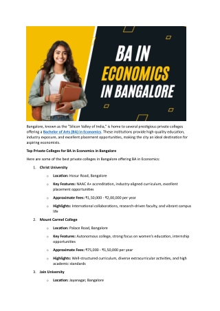 Private Colleges for BA in Economics in Bangalore