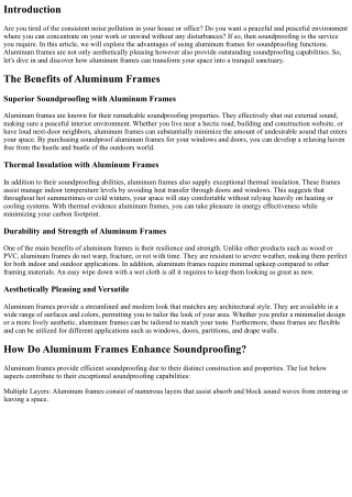 Soundproofing Solutions: The Benefits of Aluminum Frames