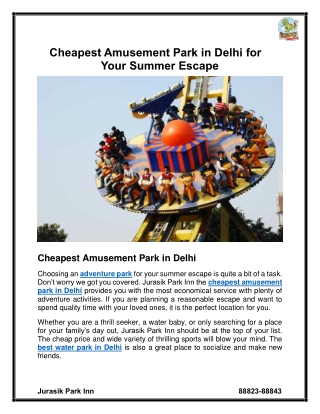 Cheapest Amusement Park in Delhi for Your Summer Escape