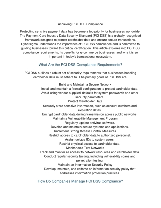 Achieving PCI DSS Compliance