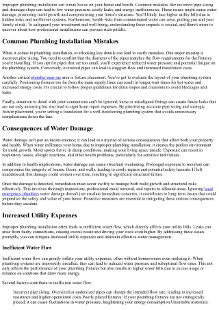 The Impact of Improper Plumbing Installation