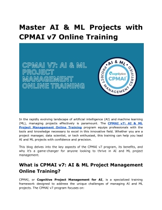 Master AI & ML Projects with CPMAI v7 Online Training