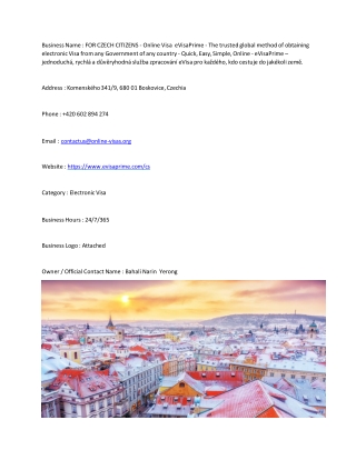 FOR CZECH CITIZENS - Online Visa  eVisaPrime - The trusted global method of obt