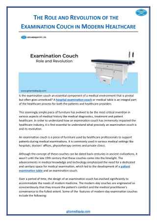 The Role and Revolution of the Examination Couch in Modern Healthcare