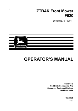 John Deere F620 ZTRAK Front Mower Operator’s Manual Instant Download (Pin.010001-) (Publication No.OMM139734)