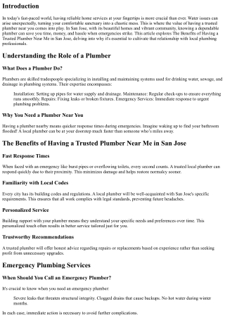The Benefits of Having a Trusted Plumber Near Me in San Jose