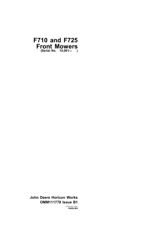 John Deere F710 and F725 Front Mowers Operator’s Manual Instant Download (Pin.10001-) (Publication No.OMM111778)