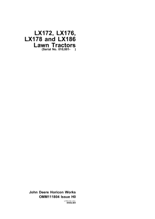 John Deere LX172 LX176 LX178 and LX186 Lawn Tractors Operator’s Manual Instant Download (pin.010001-) (Publication No.OM