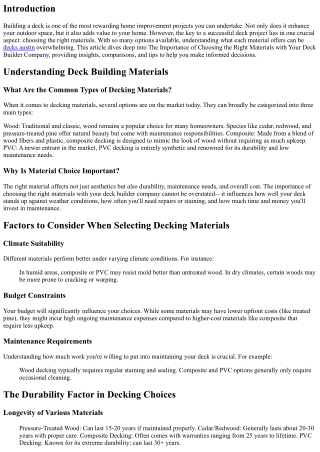 The Importance of Choosing the Right Materials with Your Deck Builder Company