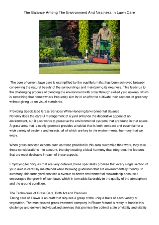 TheBalanceAmongTheEnvironmentAndNeatnessInLawnCare