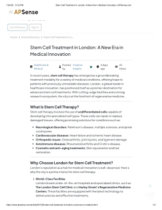Stem Cell Treatment in London_ A New Era in Medical Innovation _ APSense.com