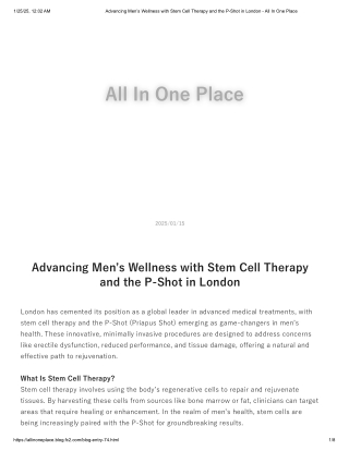 Advancing Men’s Wellness with Stem Cell Therapy and the P-Shot in London - All In One Place