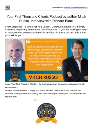 Your First Thousand Clients Podcast by author Mitch Russo. Harnessing Effective Communication interview With Richard Bla