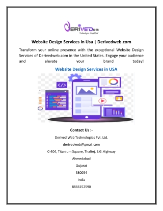 Website Design Services In Usa  Derivedweb.com