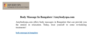 Body Massage In Bangalore Amybodyspa.com