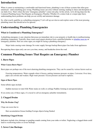 Common Plumbing Issues That Require an Emergency Plumber