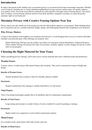 “Maximize Privacy with Creative Fencing Options Near You”