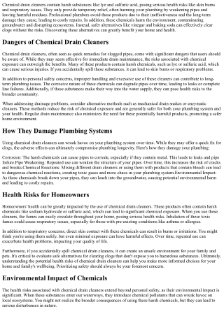 The Truth About Chemical Drain Cleaners: Why Professional Plumbers Avoid Them