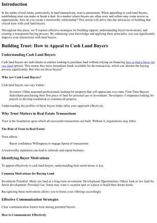 Building Trust: How to Appeal to Cash Land Buyers