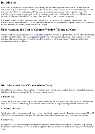 Understanding the Cost of Ceramic Window Tinting for Cars