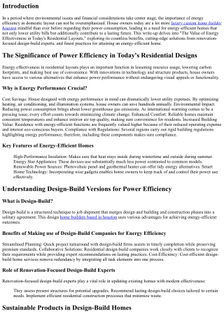 The Relevance of Energy Performance in Today's Residential Layouts