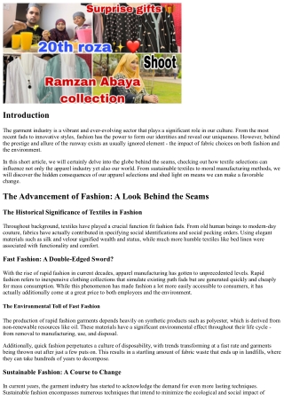 Behind the Seams: The Influence of Textile Choices on Fashion and Environment