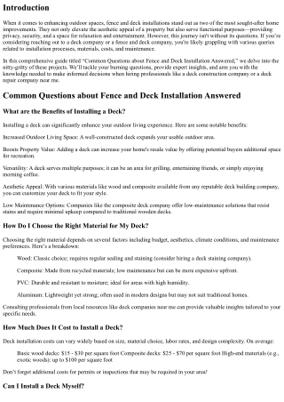 “Common Questions about Fence and Deck Installation Answered”