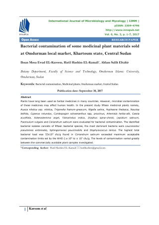 Bacterial contamination of some medicinal plant materials sold at Omdurman