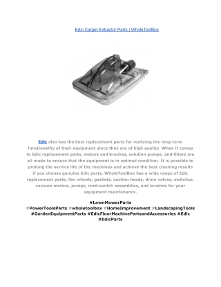 Edic Carpet Extractor Parts _ WholeToolBox