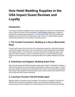 How Hotel Bedding Supplies in the USA Impact Guest Reviews and Loyalty