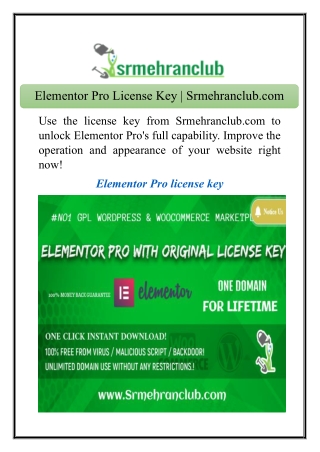 Elementor Pro License Key | Srmehranclub.com