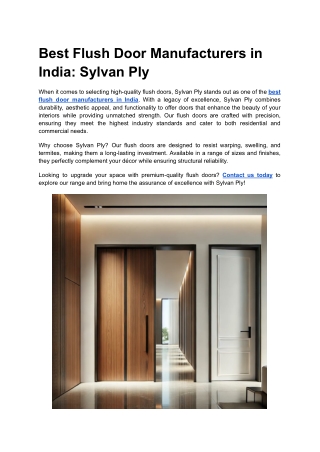 Best Flush Door Manufacturers in India: Sylvan Ply