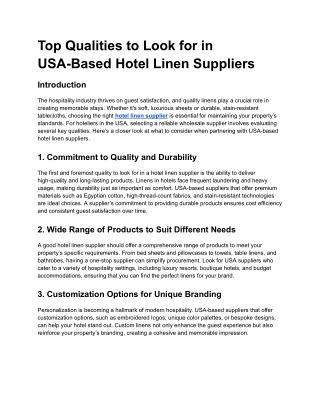 Top Qualities to Look for in USA-Based Hotel Linen Suppliers