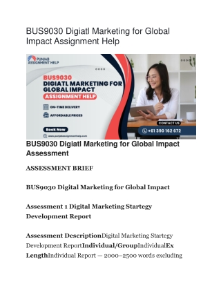 BUS9030 Digiatl Marketing for Global Impact Assignment Help
