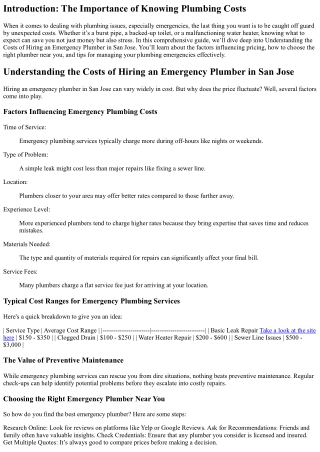 Understanding the Costs of Hiring an Emergency Plumber in San Jose