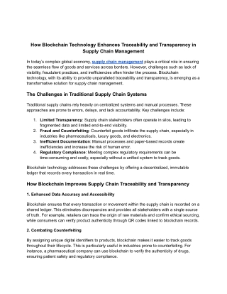How Blockchain Technology Enhances Traceability and Transparency in Supply Chain
