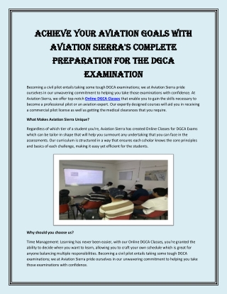 Achieve Your Aviation Goals with Aviation Sierra's Complete Preparation for the DGCA Examination