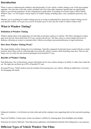 “Everything You Need to Know About Vehicle Window Tints”