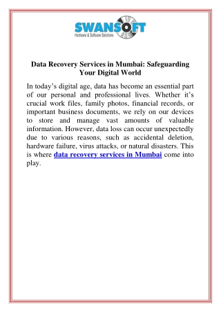 Data Recovery Services in Mumbai Safeguarding Your Digital World