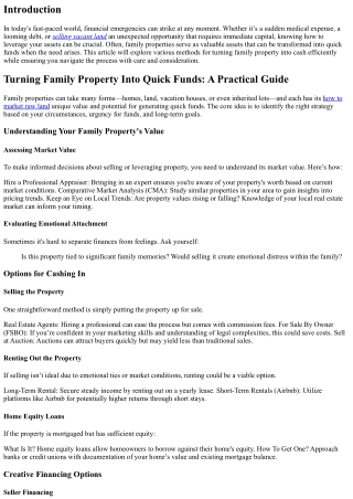 “Turning Family Property Into Quick Funds: A Practical Guide”