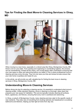 Tips for Finding the Best Move-In Cleaning Services in Olney, MD