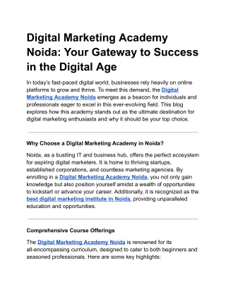 Digital Marketing Academy Noida: Your Gateway to Success in the Digital Age