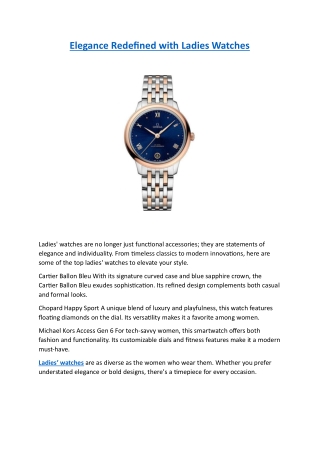 Elegance Redefined with Ladies Watches - Ethos Watches
