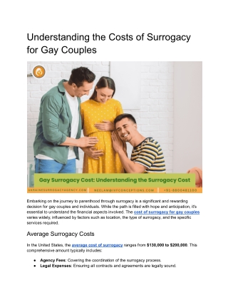 Costs of Surrogacy for Gay Couples | Complete Surrogacy Cost