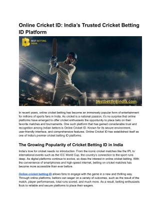 Online Cricket ID_ India’s Trusted Cricket Betting ID Platform