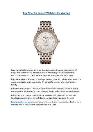 Top Picks for Luxury Watches for Women - Ethos Watches